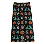 Halloween Zombie Pattern Print Cotton Front Slit Maxi Skirt