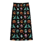 Halloween Zombie Pattern Print Cotton Front Slit Maxi Skirt