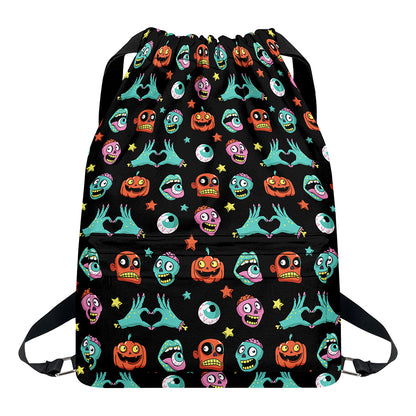 Halloween Zombie Pattern Print Drawstring Backpack