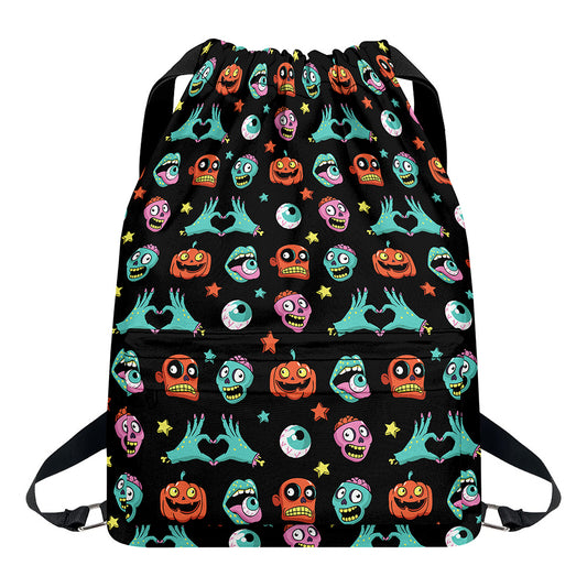 Halloween Zombie Pattern Print Drawstring Backpack
