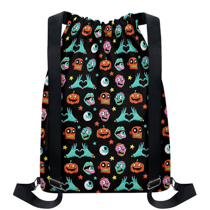 Halloween Zombie Pattern Print Drawstring Backpack