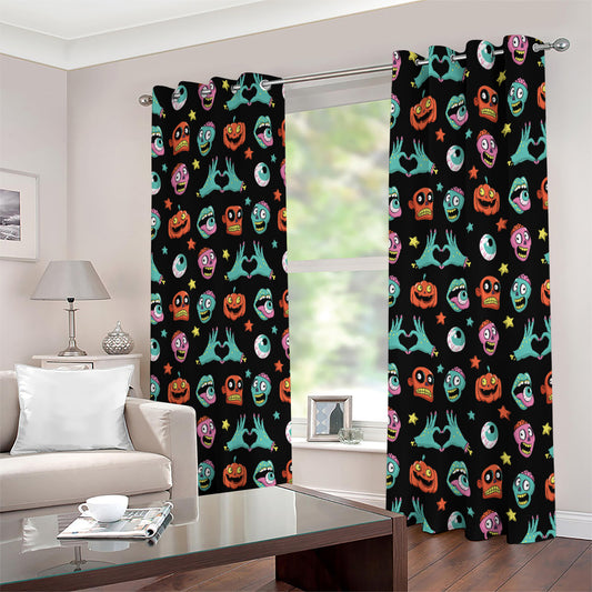 Halloween Zombie Pattern Print Extra Wide Grommet Curtains