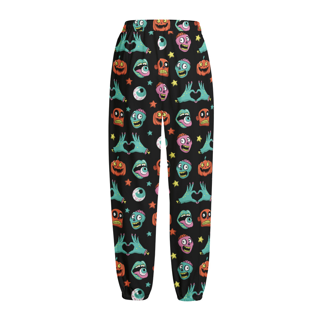 Halloween Zombie Pattern Print Fleece Lined Knit Pants