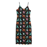 Halloween Zombie Pattern Print Jersey Midi Cami Dress