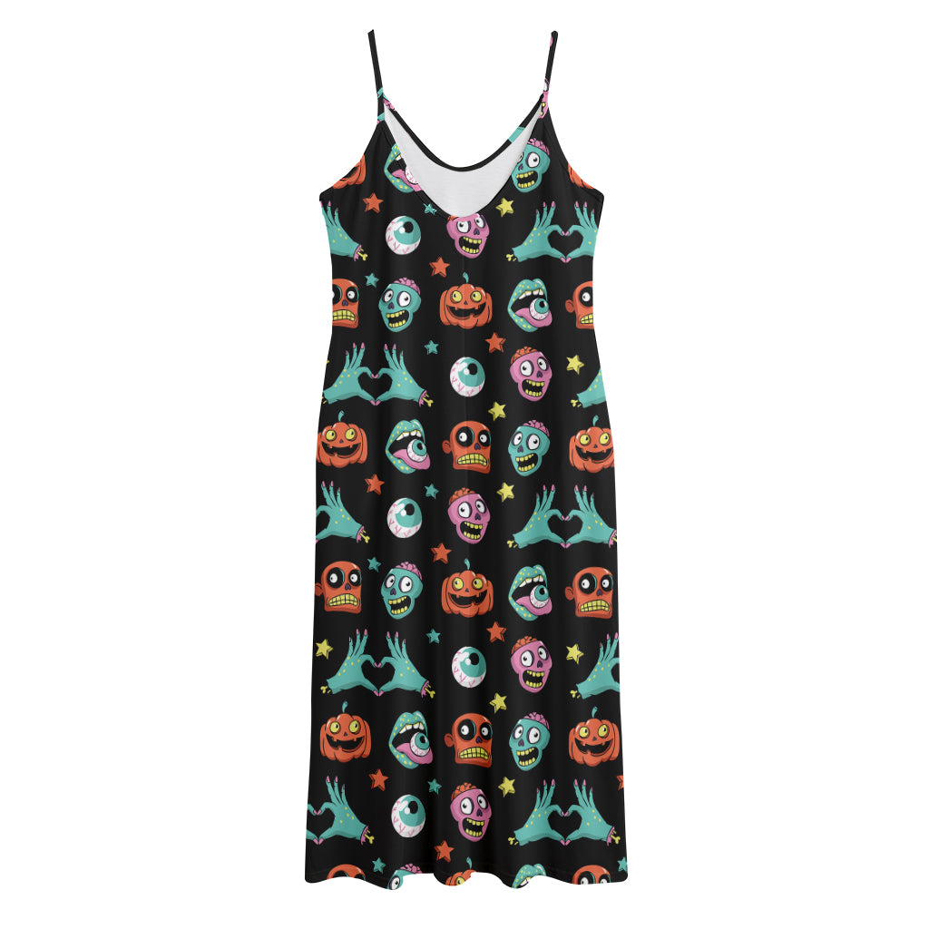 Halloween Zombie Pattern Print Jersey Midi Cami Dress
