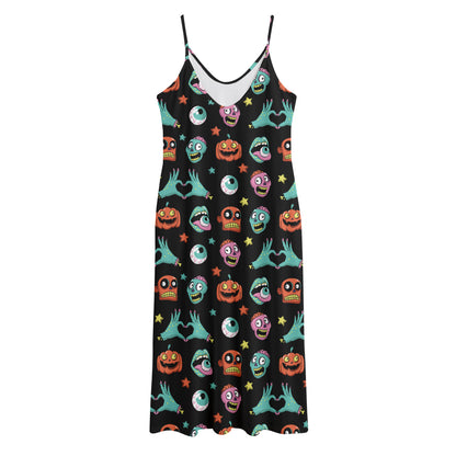 Halloween Zombie Pattern Print Jersey Midi Cami Dress