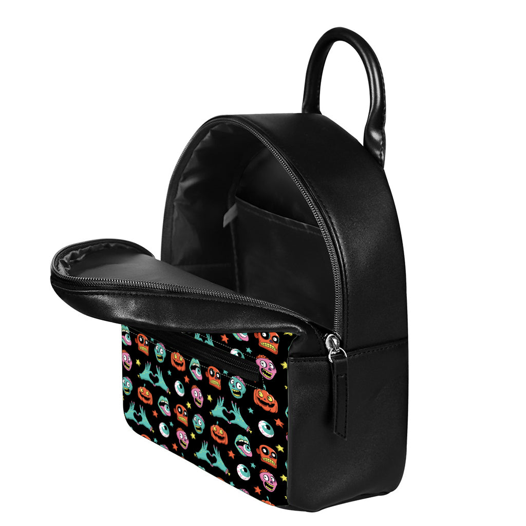 Halloween Zombie Pattern Print Leather Backpack