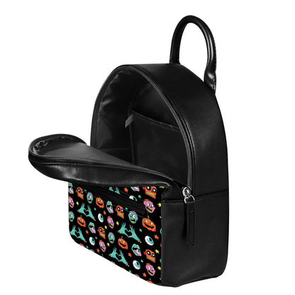 Halloween Zombie Pattern Print Leather Backpack
