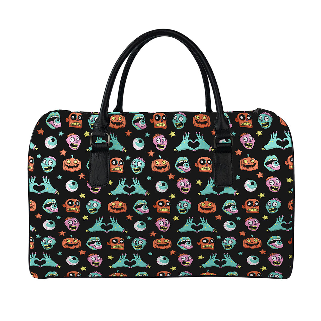 Halloween Zombie Pattern Print Leather Duffle Bag