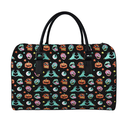 Halloween Zombie Pattern Print Leather Duffle Bag