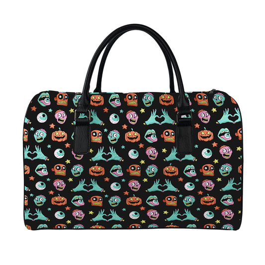 Halloween Zombie Pattern Print Leather Duffle Bag
