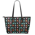 Halloween Zombie Pattern Print Leather Tote Bag With Zipper