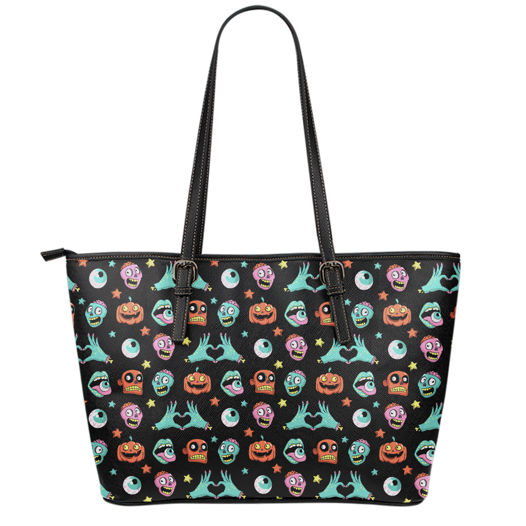 Halloween Zombie Pattern Print Leather Tote Bag