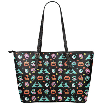 Halloween Zombie Pattern Print Leather Tote Bag