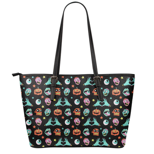 Halloween Zombie Pattern Print Leather Tote Bag