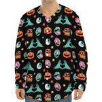 Halloween Zombie Pattern Print Long Sleeve Baseball Jersey