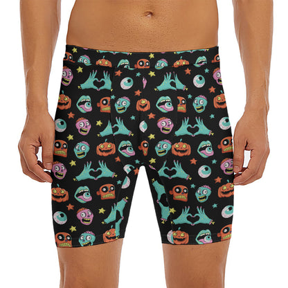 Halloween Zombie Pattern Print Men's Long Boxer Briefs