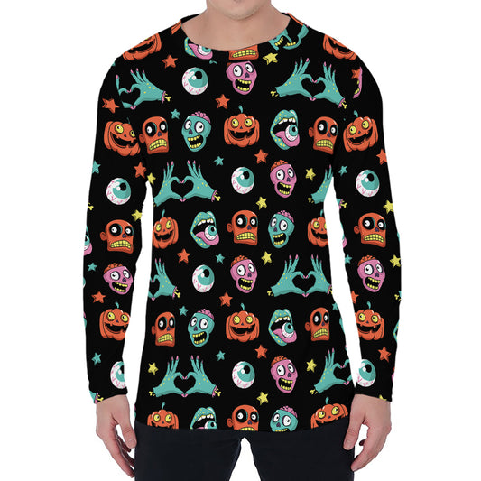 Halloween Zombie Pattern Print Men's Long Sleeve T-Shirt