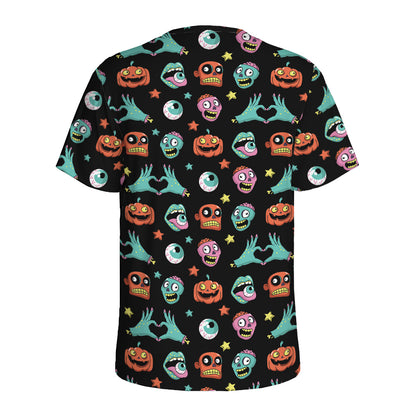Halloween Zombie Pattern Print Men's Sports T-Shirt