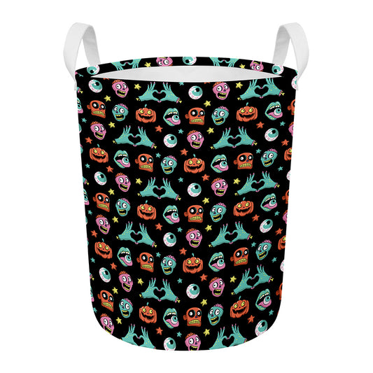 Halloween Zombie Pattern Print Round Laundry Basket