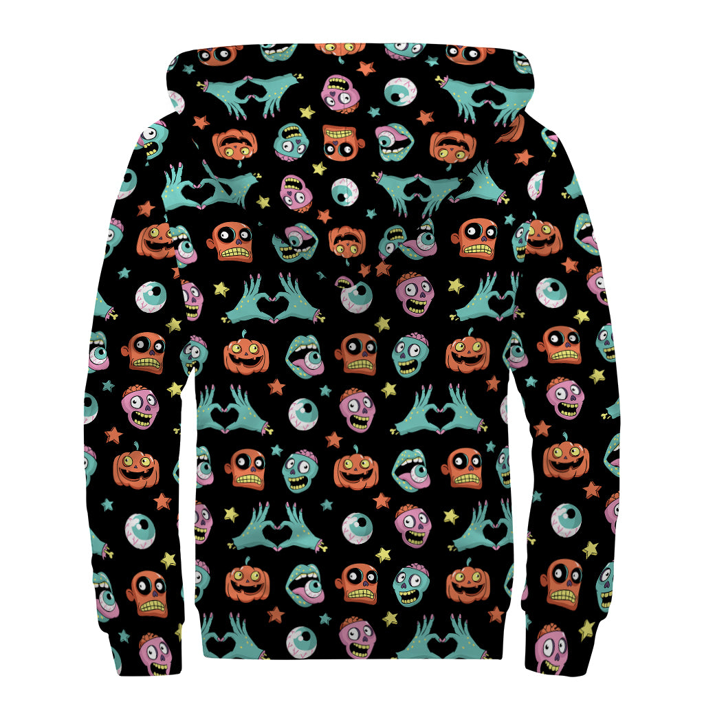 Halloween Zombie Pattern Print Sherpa Lined Zip Up Hoodie