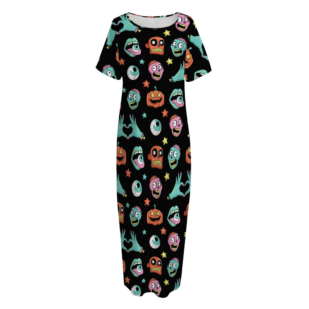 Halloween Zombie Pattern Print Short Sleeve Long Nightdress