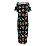 Halloween Zombie Pattern Print Short Sleeve Long Nightdress