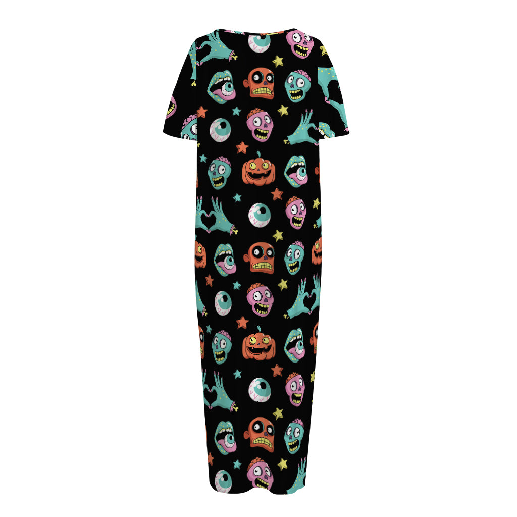 Halloween Zombie Pattern Print Short Sleeve Long Nightdress