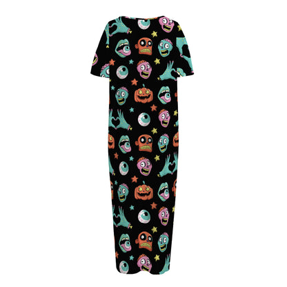 Halloween Zombie Pattern Print Short Sleeve Long Nightdress