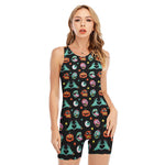 Halloween Zombie Pattern Print Sleeveless One Piece Swimsuit