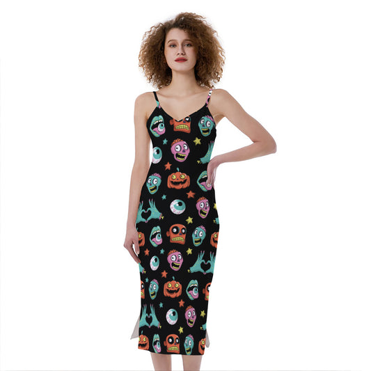 Halloween Zombie Pattern Print Slim Fit Midi Cami Dress
