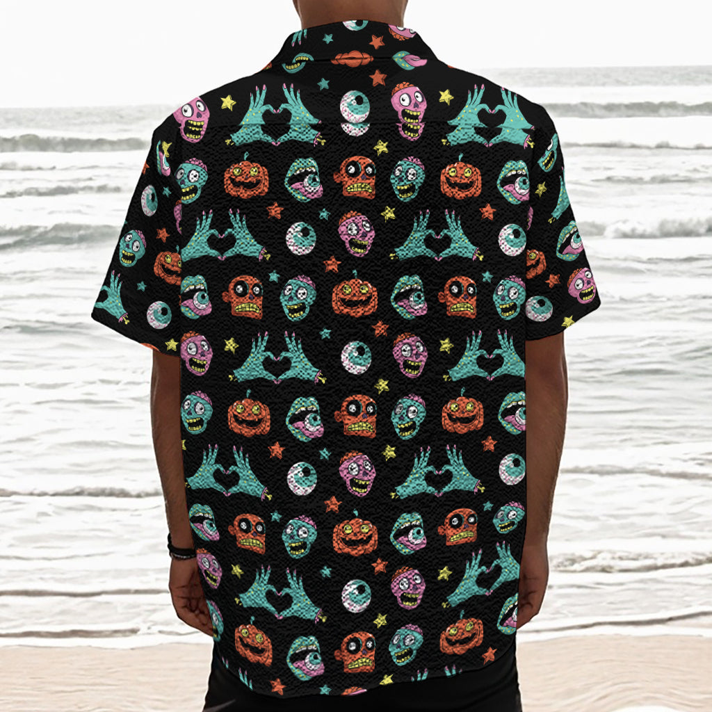 Halloween Zombie Pattern Print Textured Short Sleeve Shirt