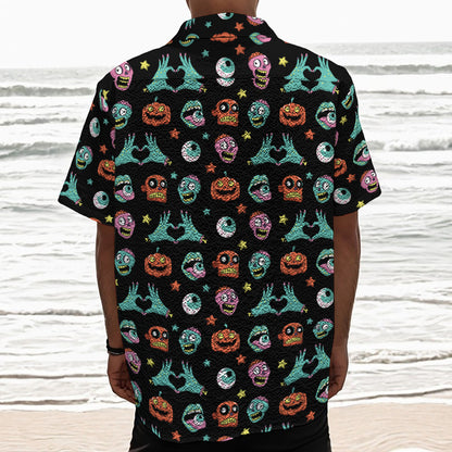 Halloween Zombie Pattern Print Textured Short Sleeve Shirt