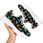 Halloween Zombie Pattern Print White Chunky Shoes
