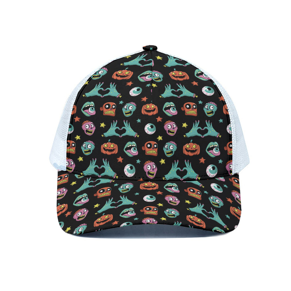 Halloween Zombie Pattern Print White Mesh Trucker Cap