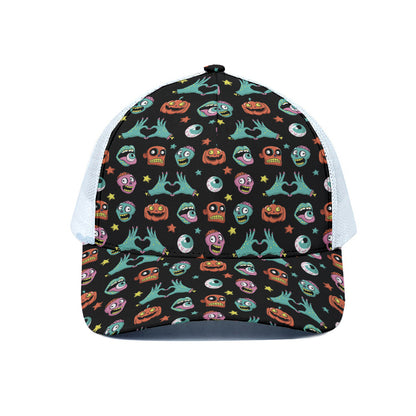 Halloween Zombie Pattern Print White Mesh Trucker Cap