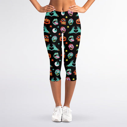 Halloween Zombie Pattern Print Women's Capri Leggings