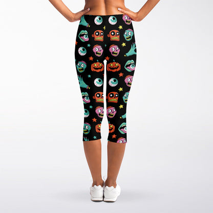 Halloween Zombie Pattern Print Women's Capri Leggings