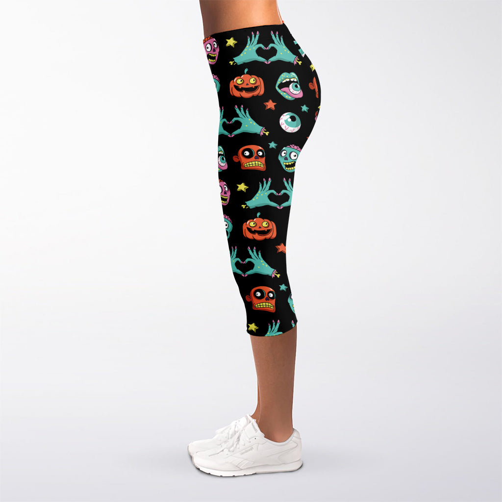 Halloween Zombie Pattern Print Women's Capri Leggings