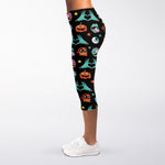 Halloween Zombie Pattern Print Women's Capri Leggings