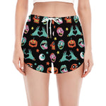 Halloween Zombie Pattern Print Women's Split Running Shorts