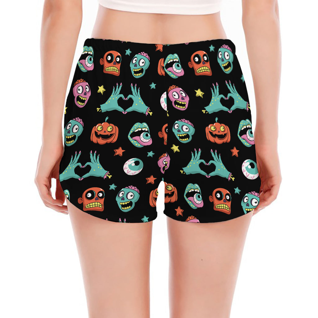 Halloween Zombie Pattern Print Women's Split Running Shorts