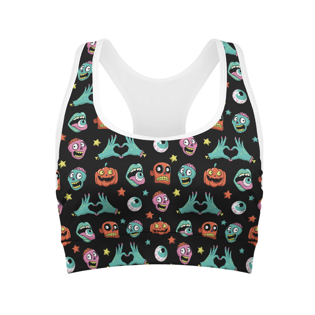 Halloween Zombie Pattern Print Women's Sports Bra