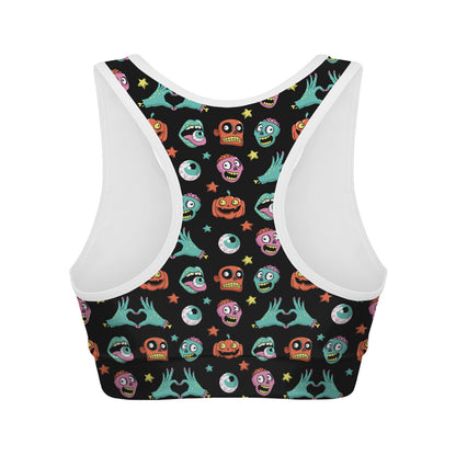 Halloween Zombie Pattern Print Women's Sports Bra
