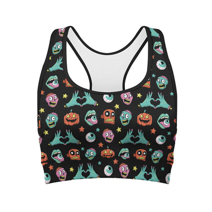 Halloween Zombie Pattern Print Women's Sports Bra