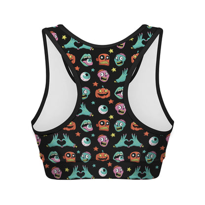 Halloween Zombie Pattern Print Women's Sports Bra