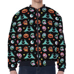 Halloween Zombie Pattern Print Zip Sleeve Bomber Jacket