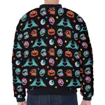 Halloween Zombie Pattern Print Zip Sleeve Bomber Jacket
