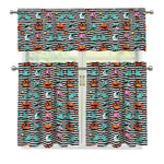 Halloween Zombie Striped Pattern Print 3 Piece Kitchen Curtains