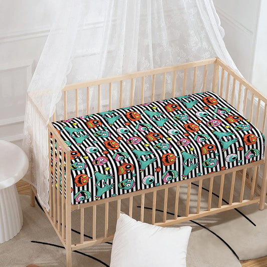 Halloween Zombie Striped Pattern Print Baby Crib Sheet